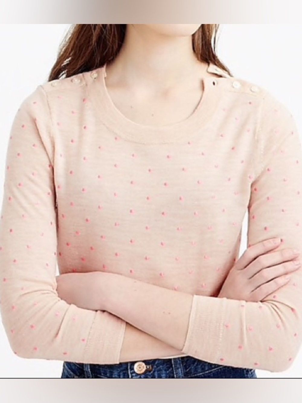 J.Crew Merino Wool Pink Polka Dot Sweater Preppy Coquette Small